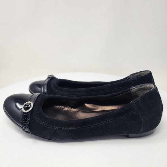 AGL Monika Cap Toe Ballet Flat EU39/US9 Black Suede & Patent Leather Rhinestone - Picture 7 of 14